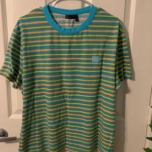 green and orange stripe t shirt with patch